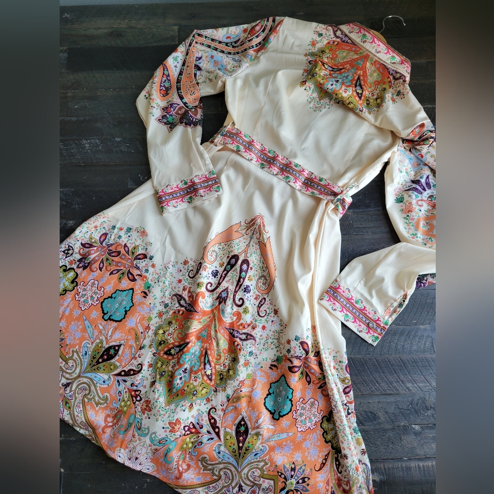 Souk + Sepia Button Belted Boho Western Dresss NWT Paisley Print Designer - Picture 8 of 11